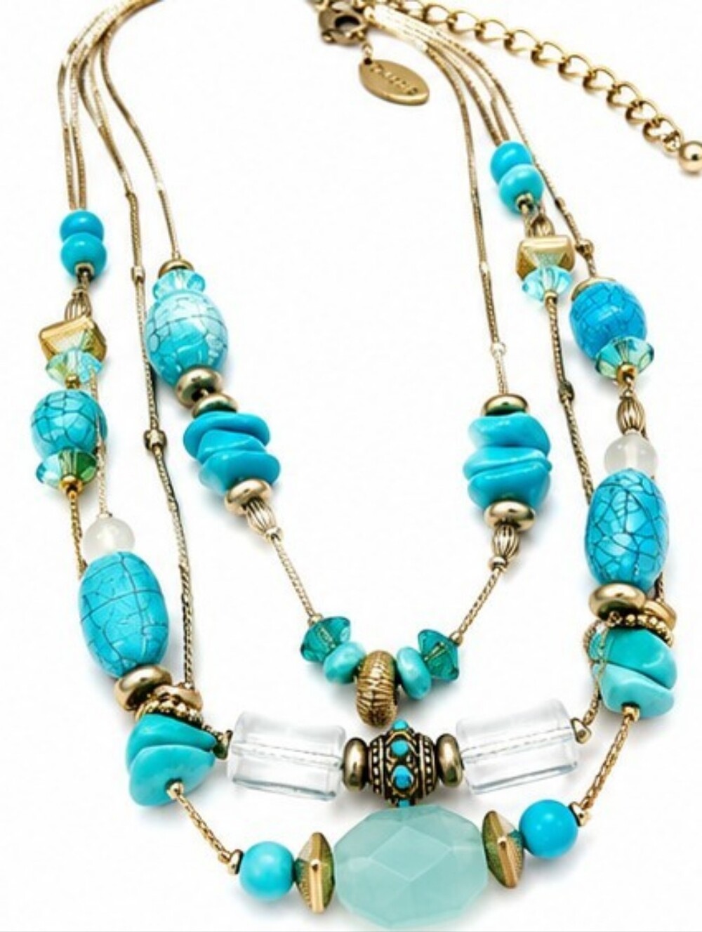 Chico's Turquoise Layered Statement Necklace Boho Southwestern Gold Tone